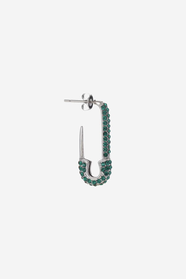 Green-Safety-Pin-Single-Earring-Silver