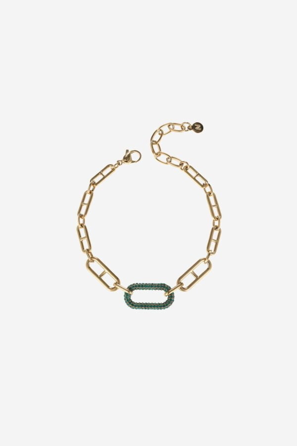 Green-Strass-Link-Bracelet-Gold