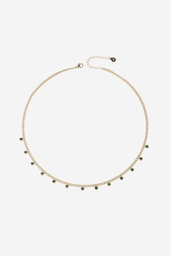 Green-Strass-Single-Necklace-Gold