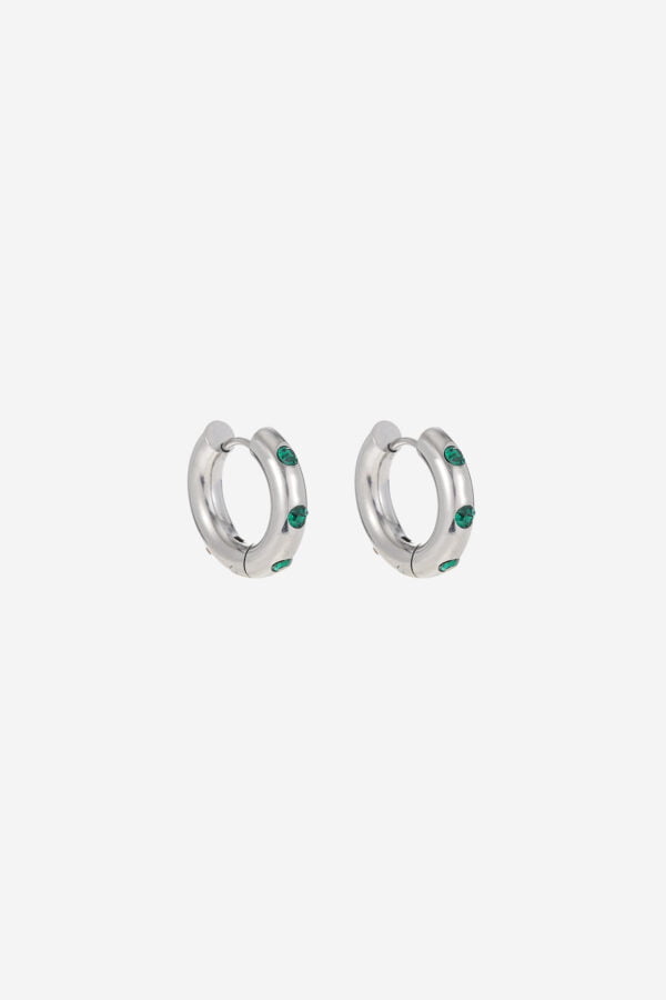 Green-Strass-Small-Hoops-Silver
