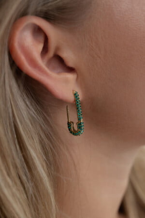 Green-Safety-Pin-Single-Earring-Gold