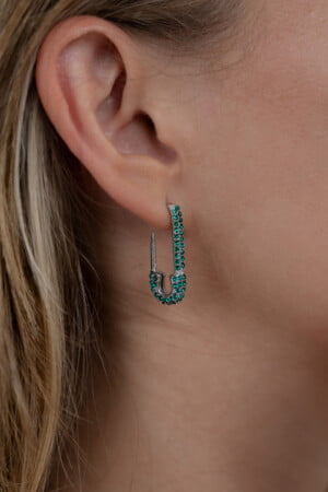 Green-Safety-Pin-Single-Earring-Silver