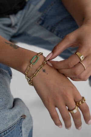 Green-Strass-Link-Bracelet-Gold