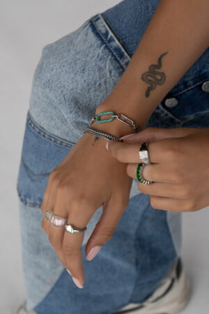 Green-Strass-Link-Bracelet-Silver